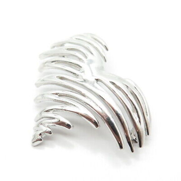 925 Sterling Silver Vintage Modernist Heart Pin Brooch - Picture 5 of 8